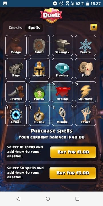 Duelz Casino - Image displaying various Spells