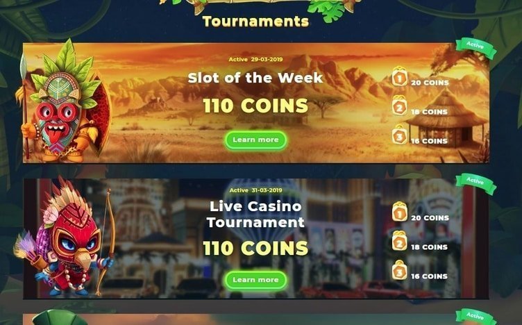 Wazamba Casino - Screenshot featuring various Tournaments