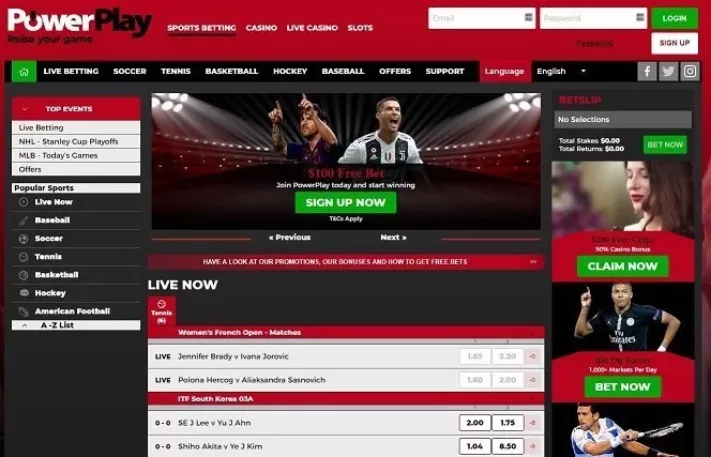 Power Play sports book screen