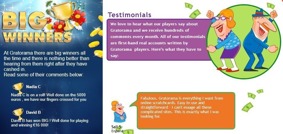 Screenshot of Gratorama testimonials.