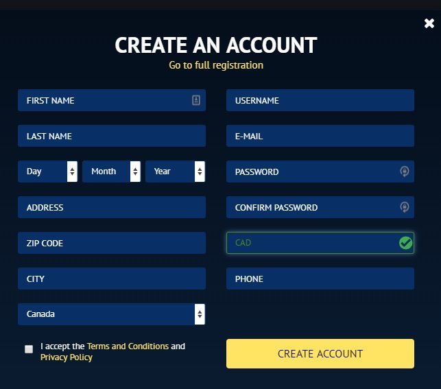 Screenshot of creating a Viggoslots account.