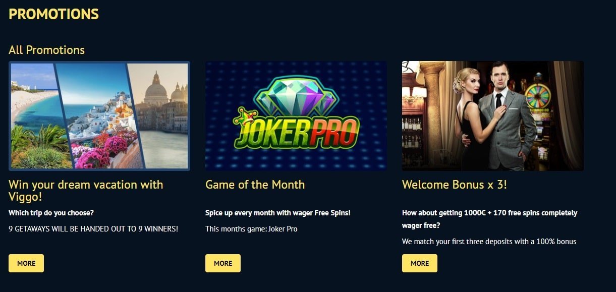Screenshot showcasing Viggoslots promotions.