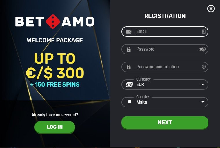 Betamo registration screenshot