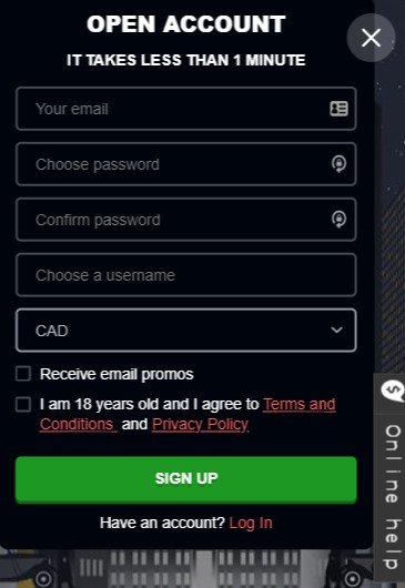 <strong>Syndicate Casino Account Opening Screenshot</strong>