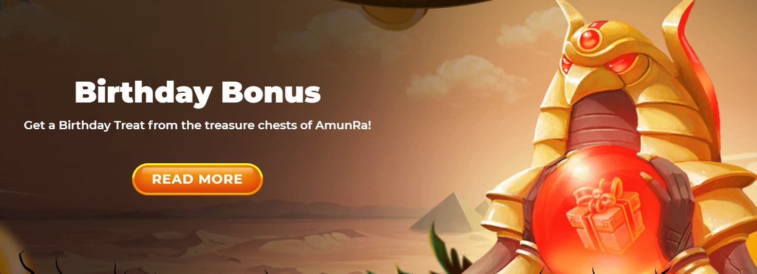 Birthday bonus announcement for AmunRa Casino members