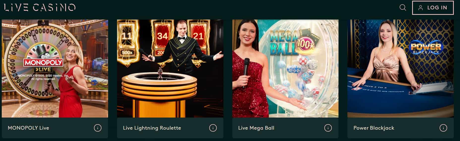 Screenshot of the live casino environment.