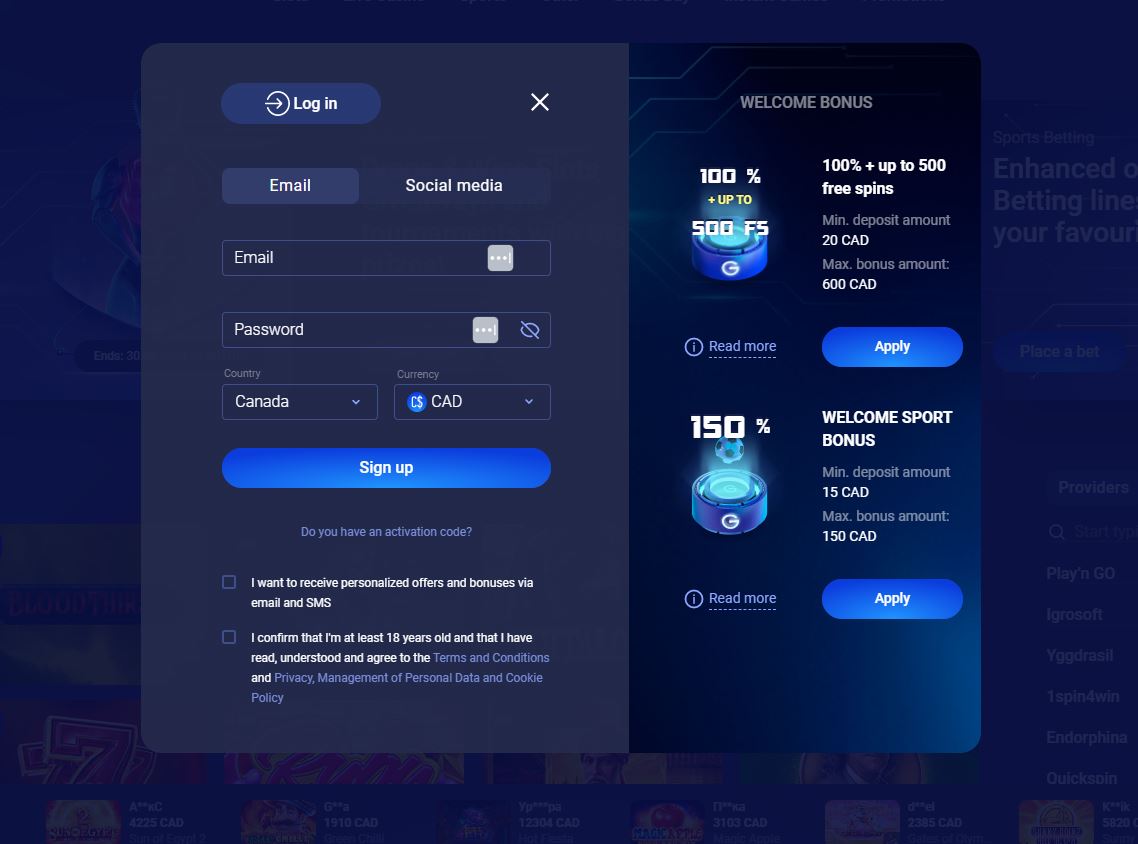 legzo casino login