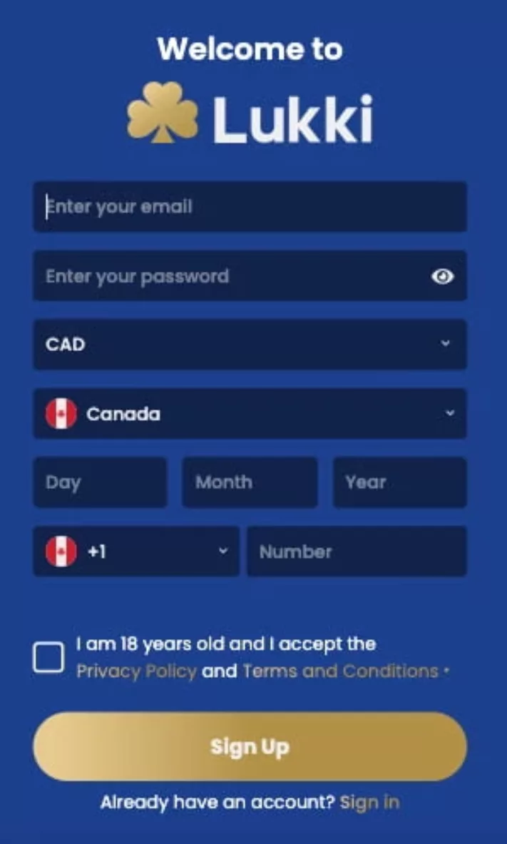 Lukki Casino sign up