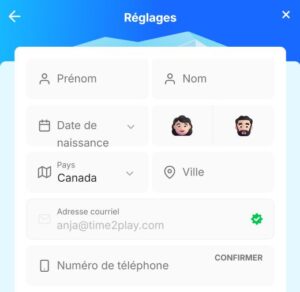 Insérez infos personnelles